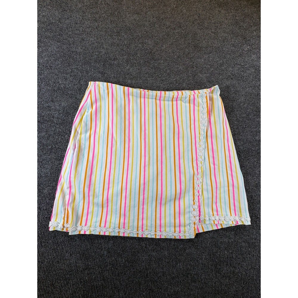 Crown & Ivy Women 10 Striped Wrap Skort Pink Orange Blue Crochet Trim Mini